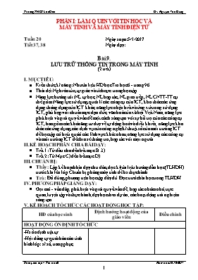 Kế hoạch bài học Tin học 6 - Bài 9 Lưu trữ thông tin trong máy tính (2 tiết) - Năm học 2016-2017 - Nguyễn Văn Dũng